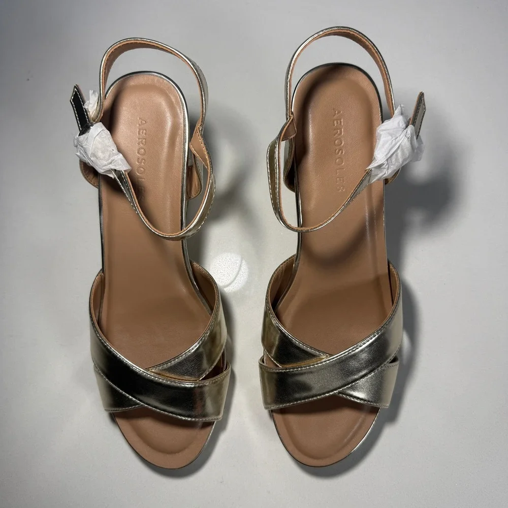 Aerosoles‎ Pastel Womens Soft Gold Metallic Espadrille Wedge Sandals 10M